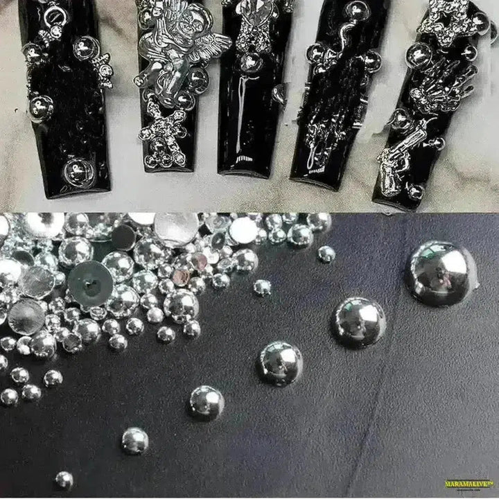 100pcs 3D Gothic Design Nail Pearl Charm - Dynamic Dark Artwork for DIY Nail Art