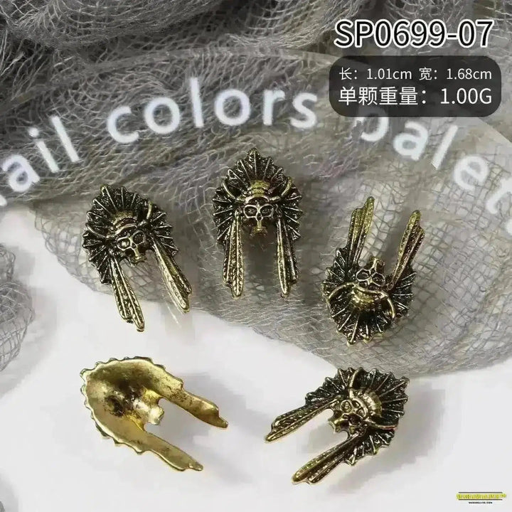 10Pcs Halloween Alloy Collection: 3D Gem Spider, Skull and Ghost Hand Nail Art Charm - Spooky, Gothic Nail Ornaments for Dynamic Style