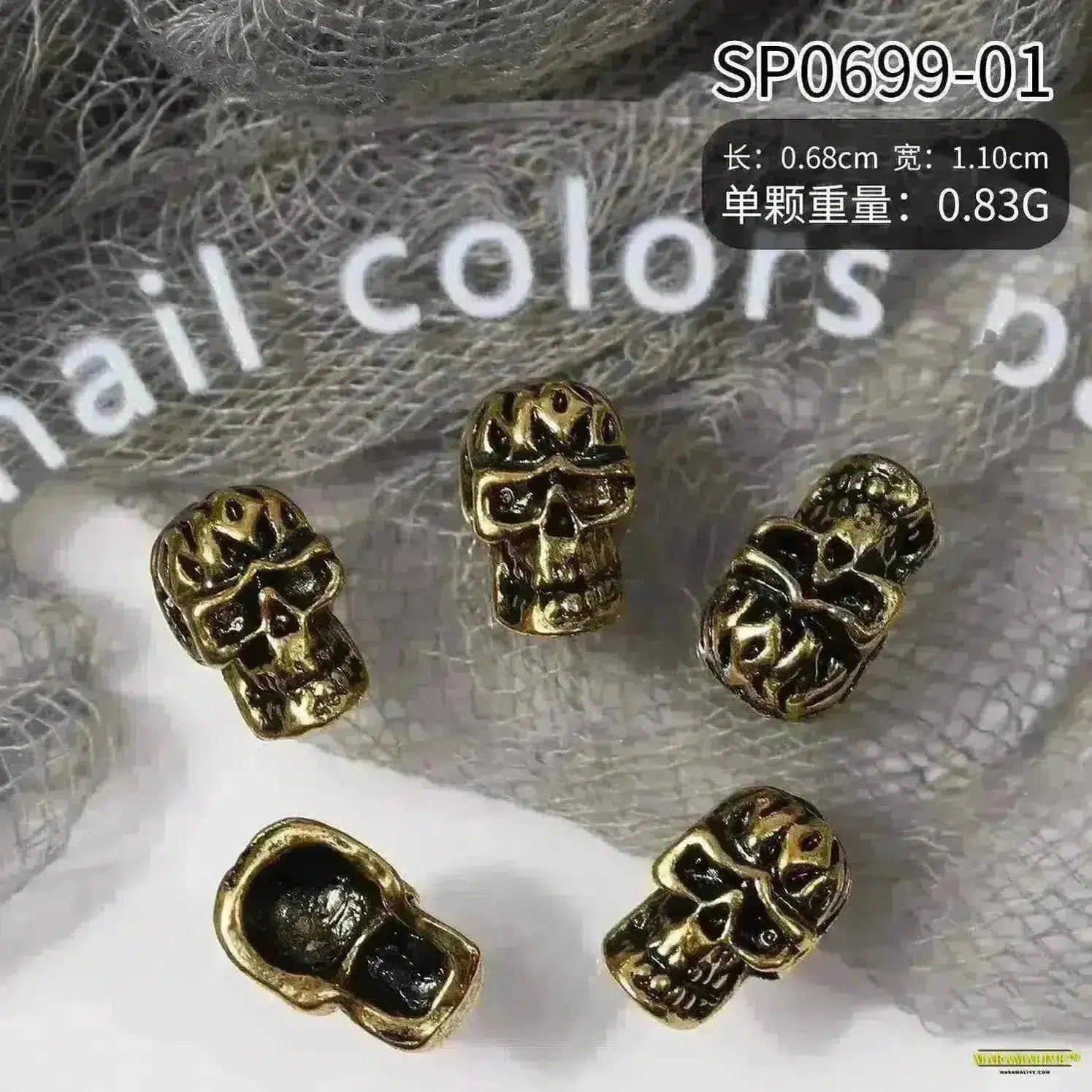 10Pcs Halloween Alloy Collection: 3D Gem Spider, Skull and Ghost Hand Nail Art Charm - Spooky, Gothic Nail Ornaments for Dynamic Style