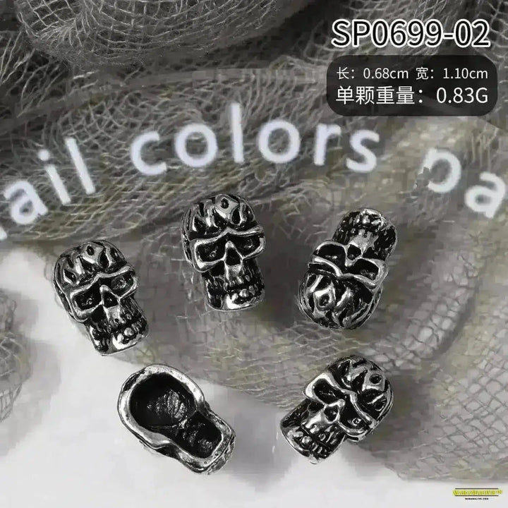 10Pcs Halloween Alloy Collection: 3D Gem Spider, Skull and Ghost Hand Nail Art Charm - Spooky, Gothic Nail Ornaments for Dynamic Style