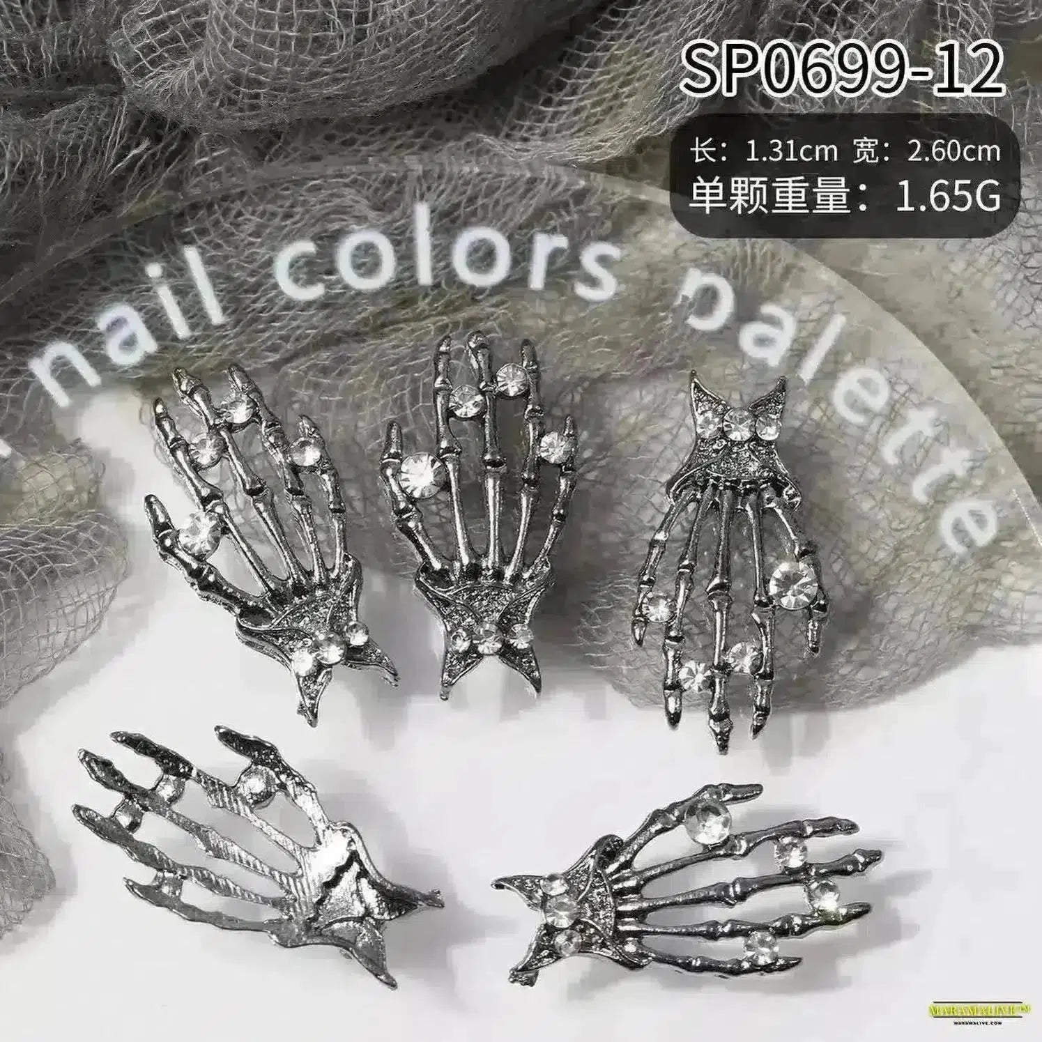 10Pcs Halloween Alloy Collection: 3D Gem Spider, Skull and Ghost Hand Nail Art Charm - Spooky, Gothic Nail Ornaments for Dynamic Style