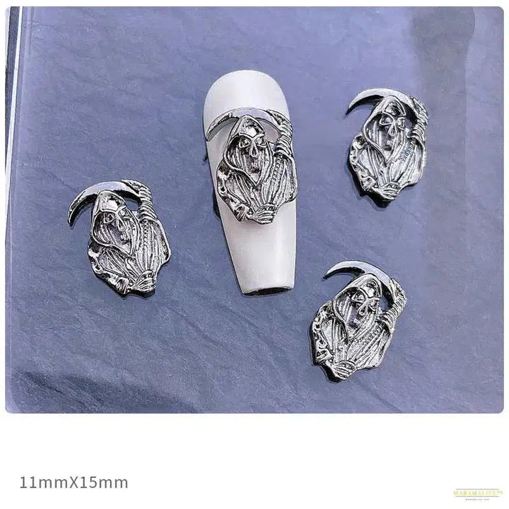 10pcs Dark Gothic Punk Style Nail Art Charms: Alloy Spider Cross & Halloween Ghost Hand - DIY Nail Art Accessories