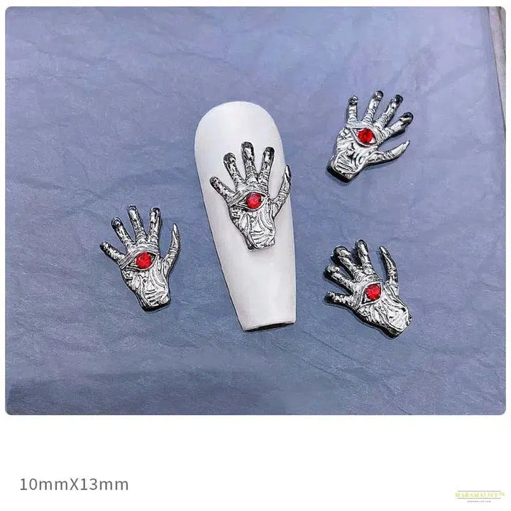 10pcs Dark Gothic Punk Style Nail Art Charms: Alloy Spider Cross & Halloween Ghost Hand - DIY Nail Art Accessories