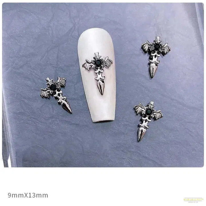 10pcs Dark Gothic Punk Style Nail Art Charms: Alloy Spider Cross & Halloween Ghost Hand - DIY Nail Art Accessories