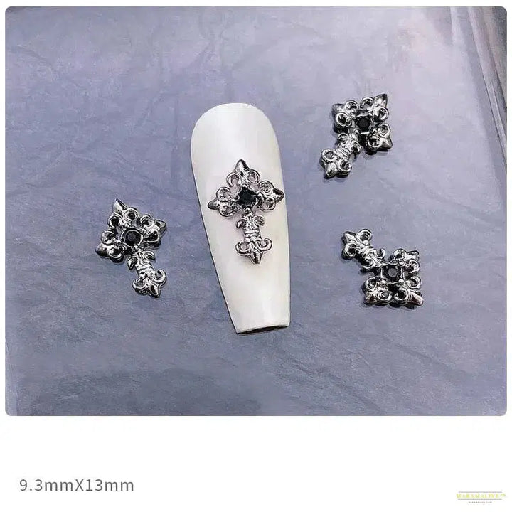 10pcs Dark Gothic Punk Style Nail Art Charms: Alloy Spider Cross & Halloween Ghost Hand - DIY Nail Art Accessories