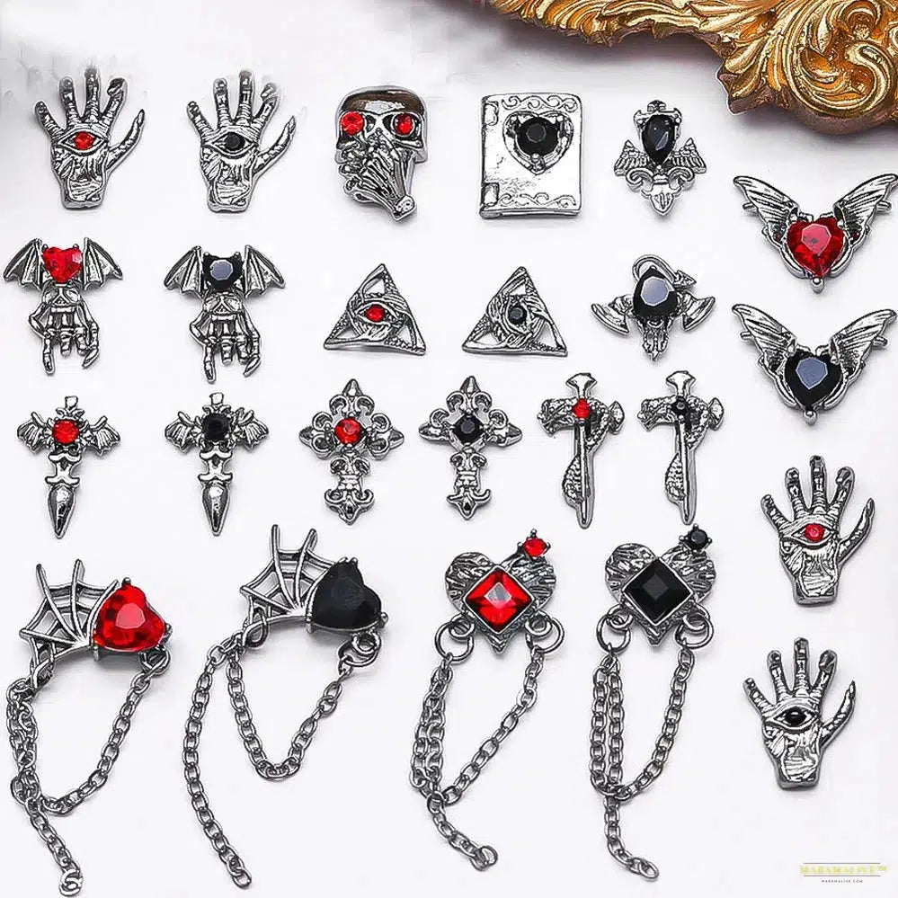 10pcs Dark Gothic Punk Style Nail Art Charms: Alloy Spider Cross & Halloween Ghost Hand - DIY Nail Art Accessories