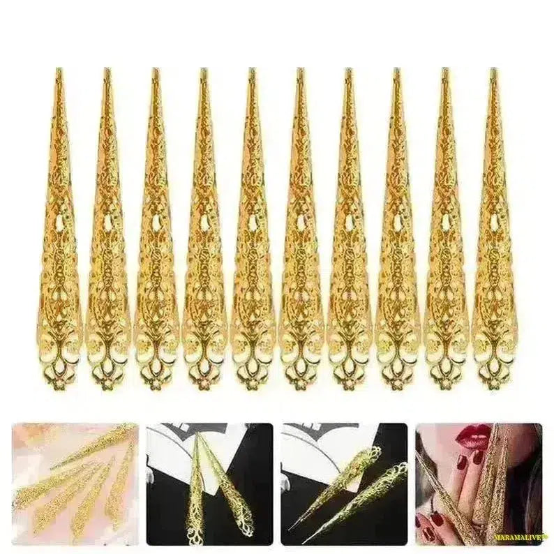 10pcs Gothic Style Halloween Witches Long Fake Nails- Zombie Scary Cosplay Masquerade Props