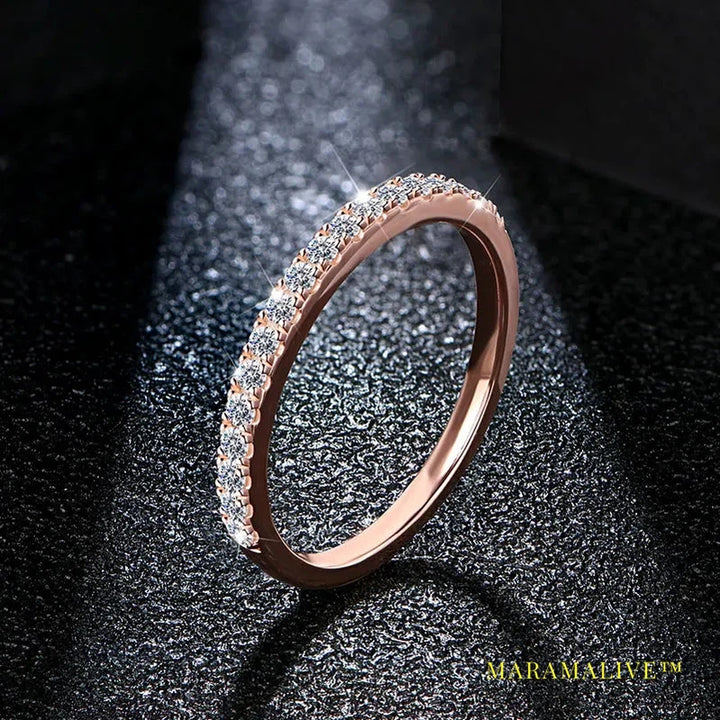 18K Rose Gold Plated Diamond Pass Test Round Excellent Cut Total 0.27 CT Moissanite Ring for Girls Cocktail Jewelry