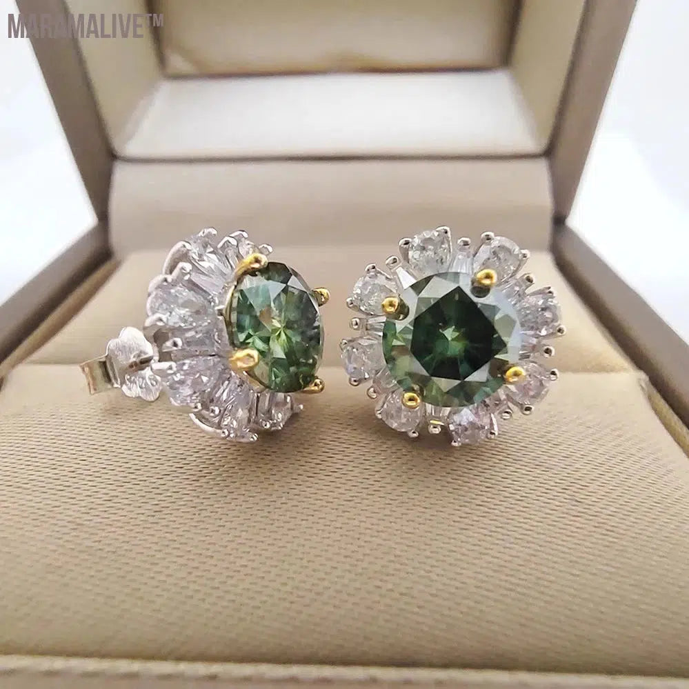 1ct Green Moissanite Stud Earrings Silver Jewelry Gift