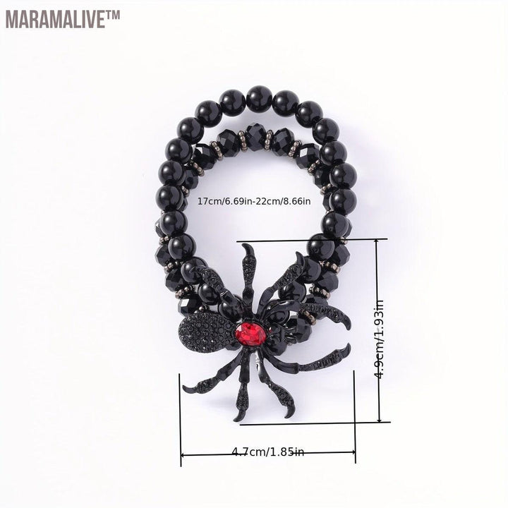 1pc Gothic Cool Dark Spider Inlaid Rhinestone Double Layer Beaded Men's Bracelet