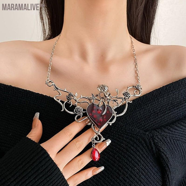 1pc Gothic Dark Style Rhinestone Inlaid Collar Choker Clavicle Chain For Valentine's Day Party Heart Branch Flower Necklace