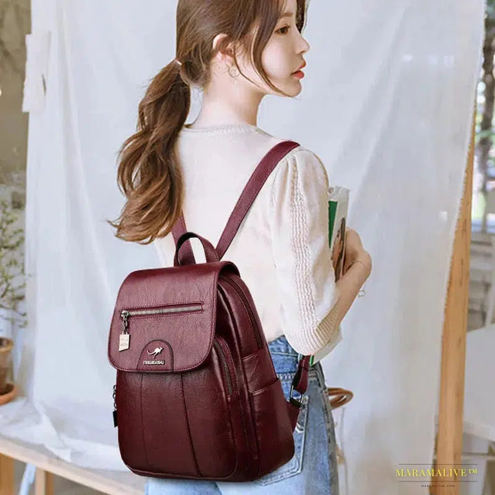 2024 Women's High-Quality Leather Backpack - Retro Vintage Ladies Travel & School Bag