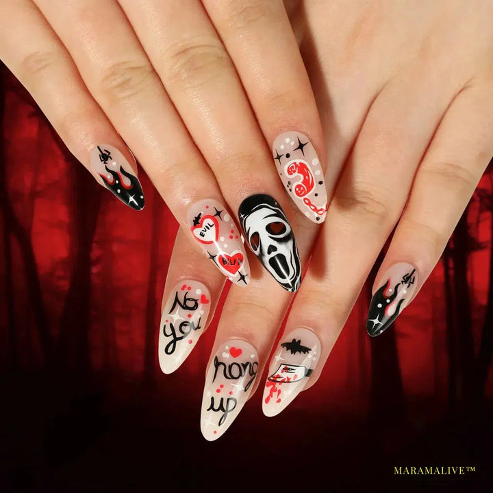 24 Piece Halloween Ghost & Pumpkin Ghoulish Press-On Nail Art Set - A Mysterious Glamour Twist To Your Spooky Costume