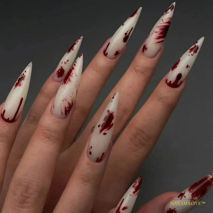 24Pcs Horror Comic Tomie Press on Nails Almond Glossy Black Japanese Anime Nails Reusable Halloween False Nail Tips for Girls