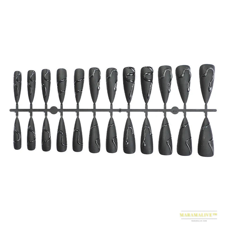 24pcs 3D Black Snake Super Long Pointy Halloween Dark Scrub Fake Nails Set - Gothic y2k Nails