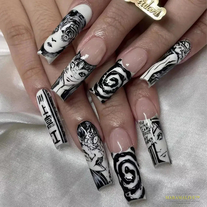 24pcs Halloween 3D False Nails - Mysterious Gothic Fidelity Nail Art