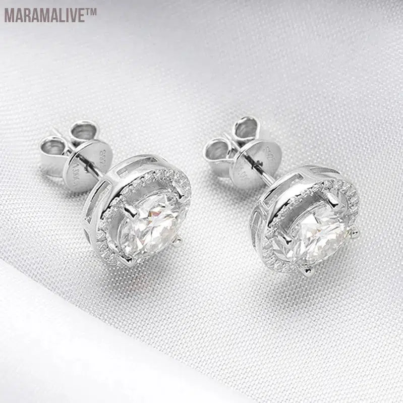 2CT Moissanite Studs Platinum Plated Silver for Women