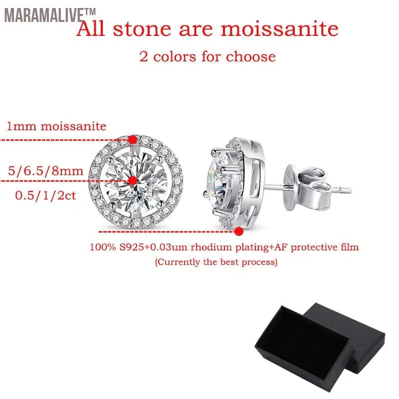 2CT Moissanite Studs Platinum Plated Silver for Women