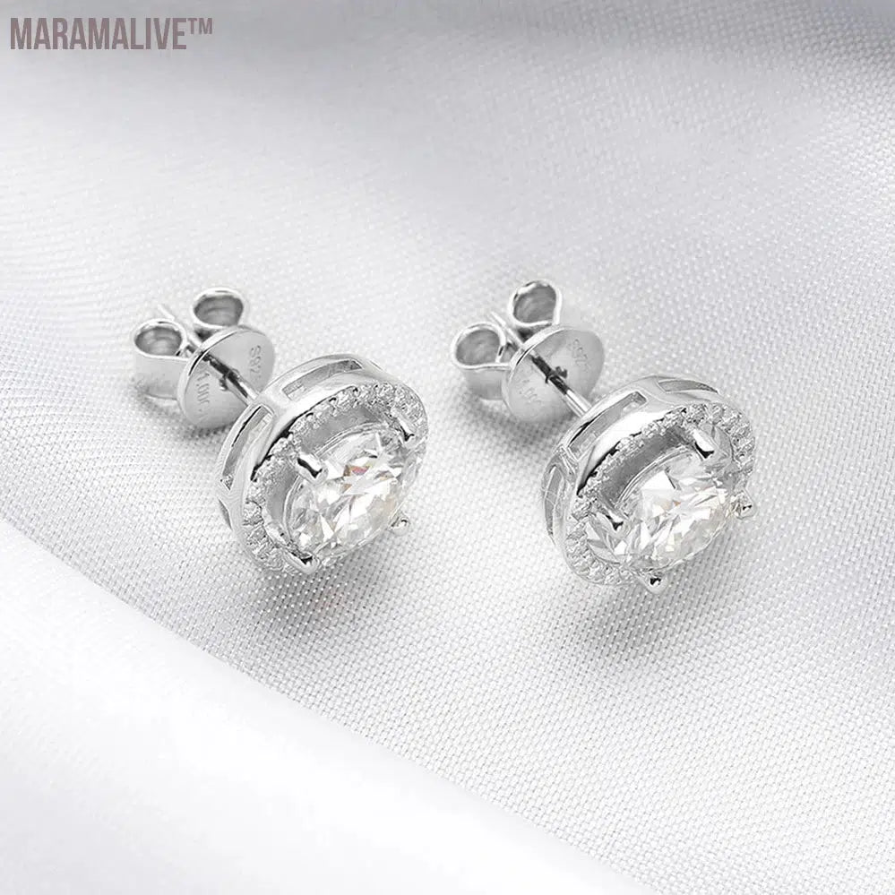 2CT Moissanite Studs Platinum Plated Silver for Women