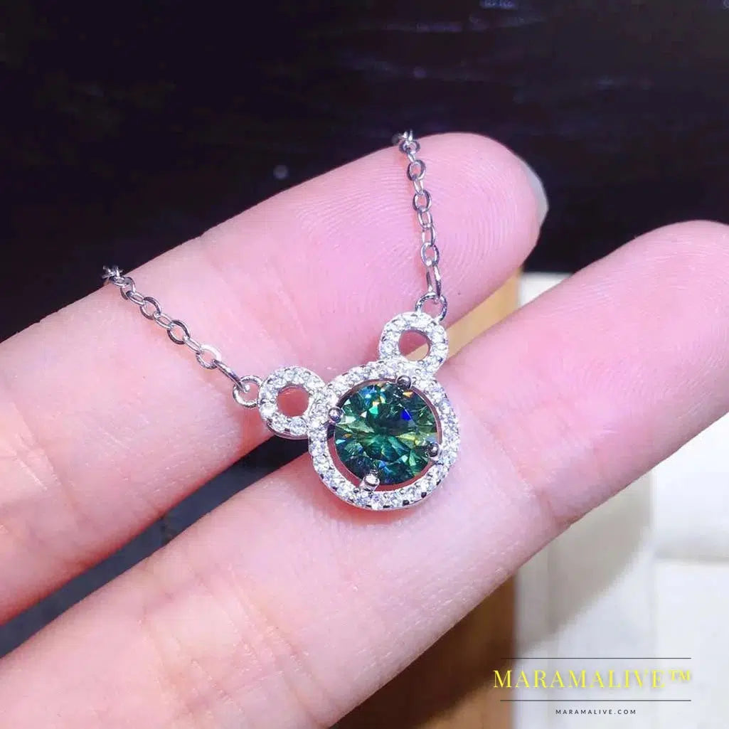 2ct Green Moissanite Silver Wedding Necklace Gift Charm