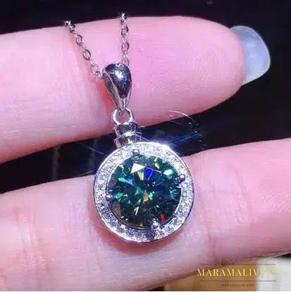 2ct Green Moissanite Silver Wedding Necklace Gift Charm