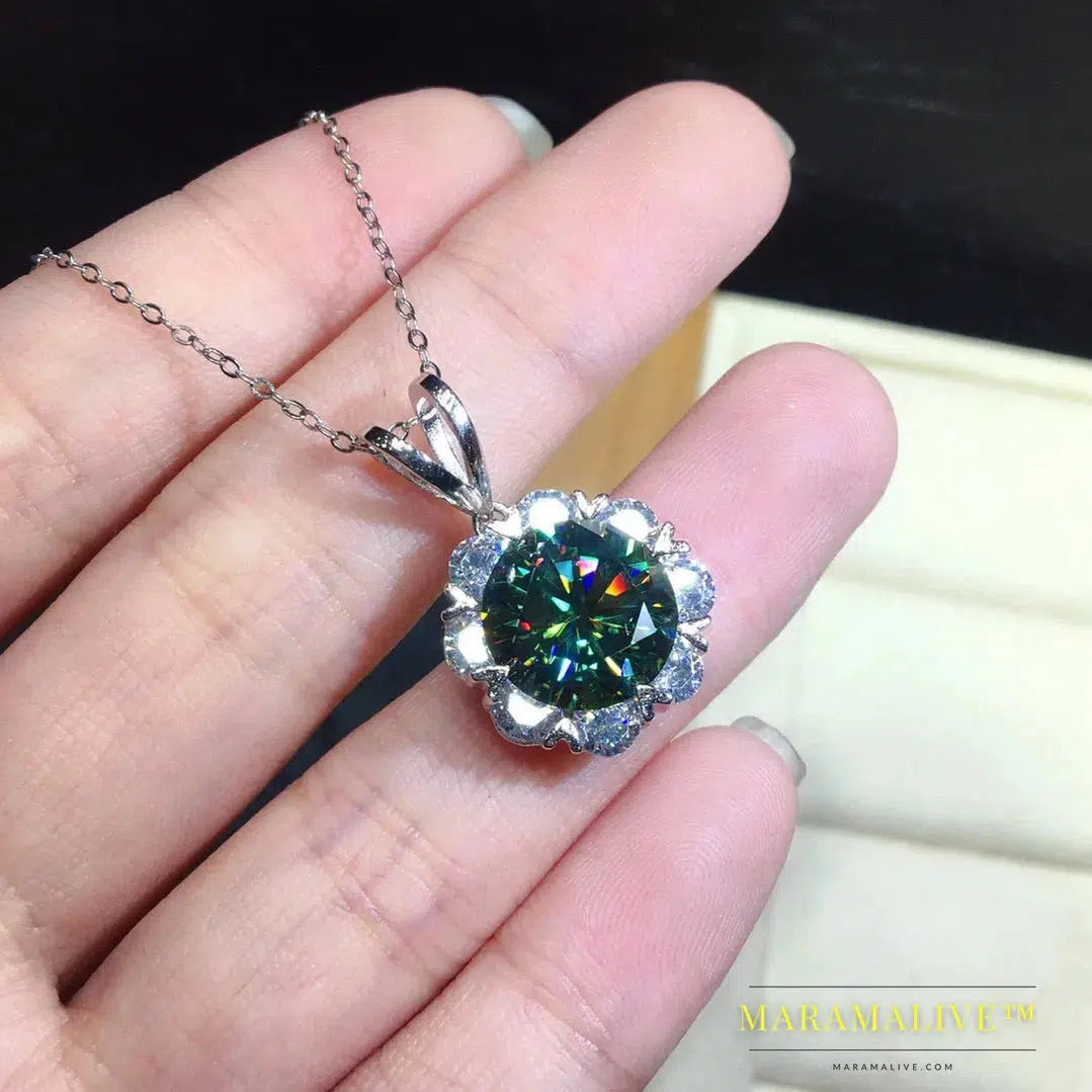 2ct Green Moissanite Silver Wedding Necklace Gift Charm