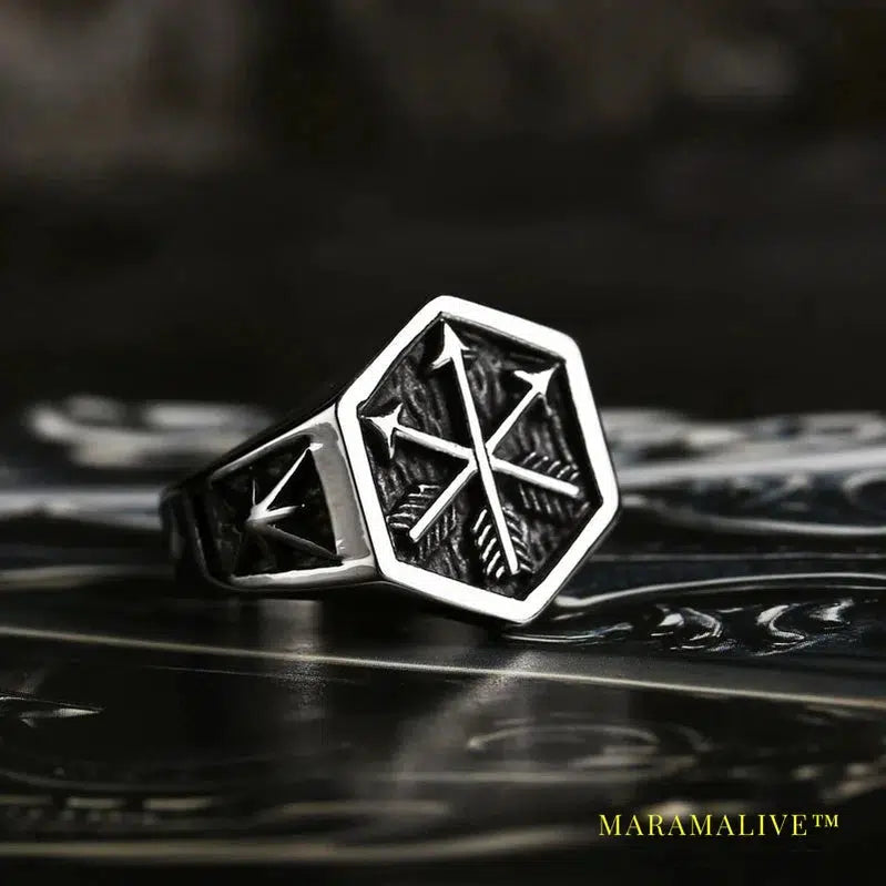 316L Stainless Steel Viking Cross Compass Runic Pirate Men's Ring Nautical Fashion Jewelry