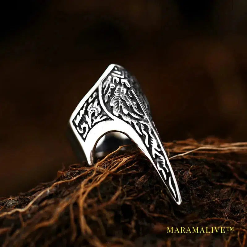 316L Stainless Steel Viking Totem Huge Thor Mjolnir Amulet Scandinavian Skull Crow Ring For Boy Man Jewelry