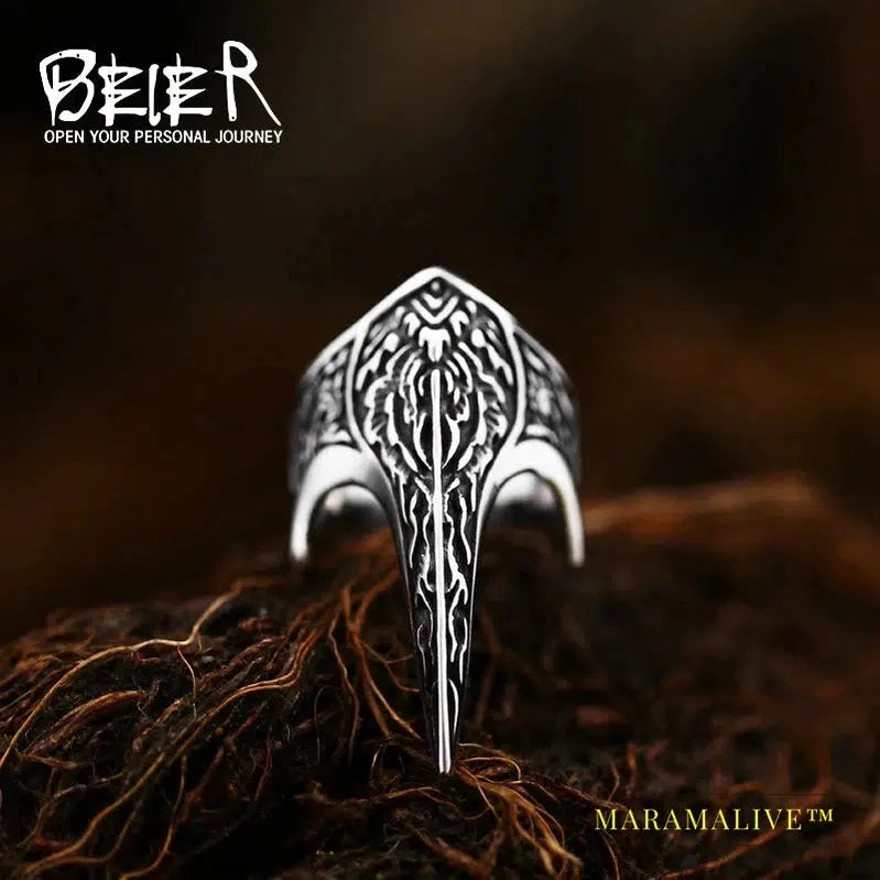 316L Stainless Steel Viking Totem Huge Thor Mjolnir Amulet Scandinavian Skull Crow Ring For Boy Man Jewelry