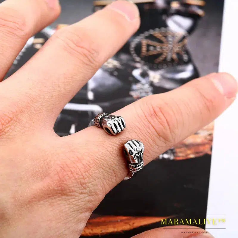 316L Stainless Steel ring men Clenched his fists Symbol of strength Punk Fashion Good detail