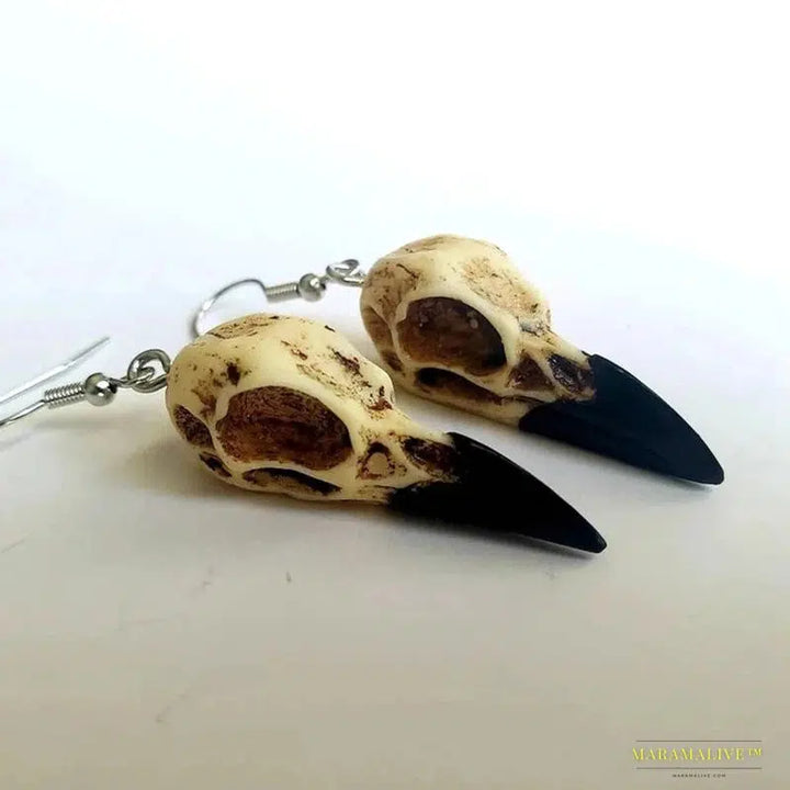 3D Raven Skull Earrings Resin Replica | Wiccan Crow Skull Statement Earrings | Unique Halloween Party Gifts | Dark Jewelry