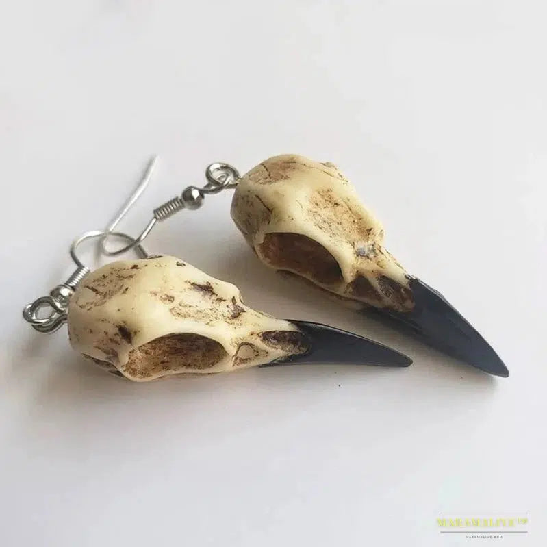 3D Raven Skull Earrings Resin Replica | Wiccan Crow Skull Statement Earrings | Unique Halloween Party Gifts | Dark Jewelry