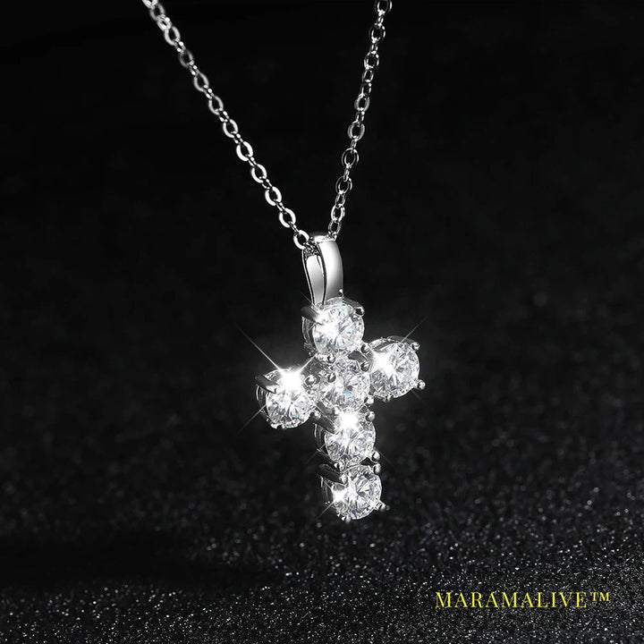 3ct D VVS1 Moissanite Cross Pendant Necklaces for Women Man Sparking Diamond with GRA 100% 925 Sterling Silver Necklace