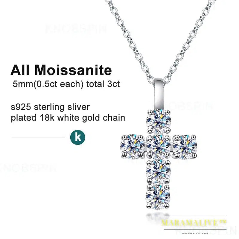 3ct D VVS1 Moissanite Cross Pendant Necklaces for Women Man Sparking Diamond with GRA 100% 925 Sterling Silver Necklace