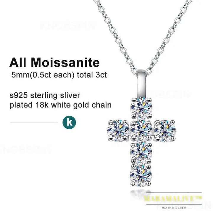 3ct D VVS1 Moissanite Cross Pendant Necklaces for Women Man Sparking Diamond with GRA 100% 925 Sterling Silver Necklace