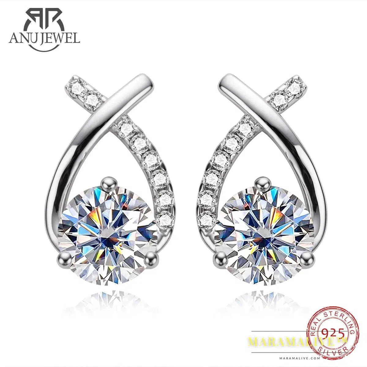 4cttw D Color Moissanite Diamond 18K Gold Plated 925 Sterling Silver Stud Earrings For Woman Gifts