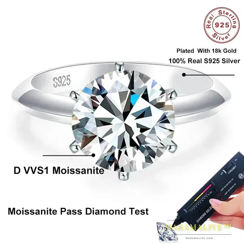 5 Carat Moissanite Ring For Women Sterling Silver Plated White Gold D Color Diamond Engagement Wedding Band Fine Jewelry