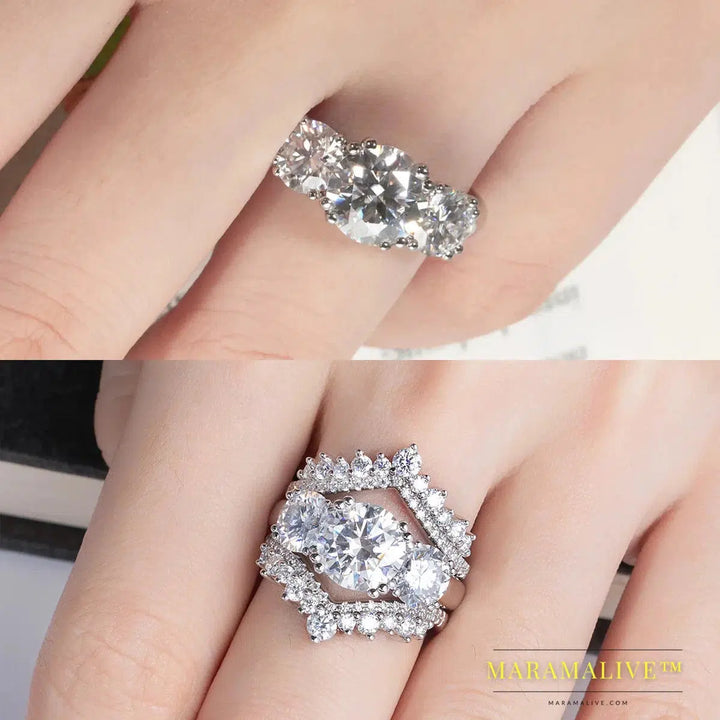 5cttw D Color Moissanite Luxury Three Stone Engagement Ring 925 Silver Rings 18K Gold Plated Custom Jewelry