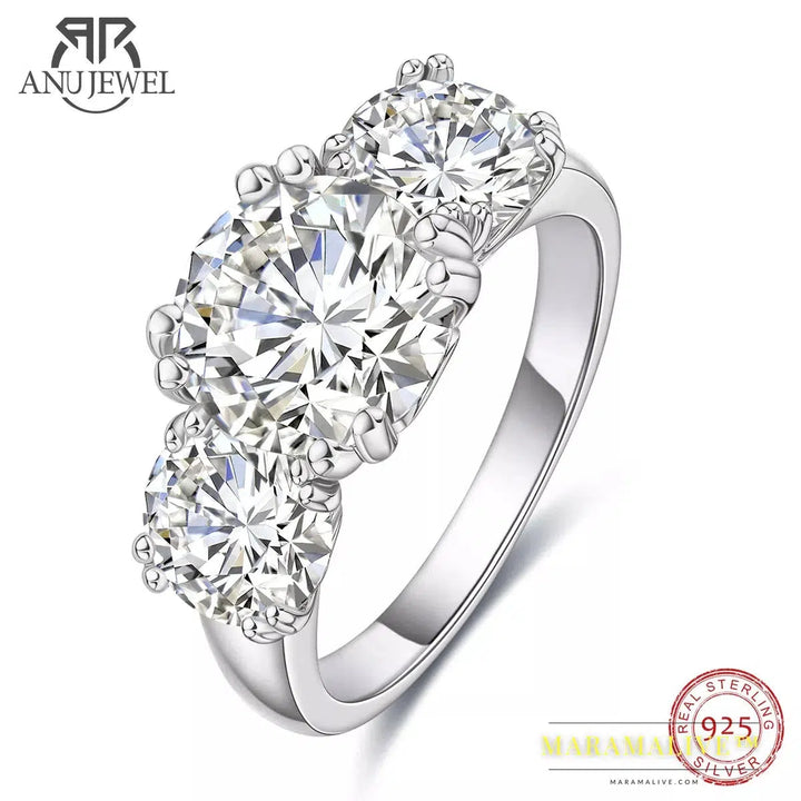 5cttw D Color Moissanite Luxury Three Stone Engagement Ring 925 Silver Rings 18K Gold Plated Custom Jewelry