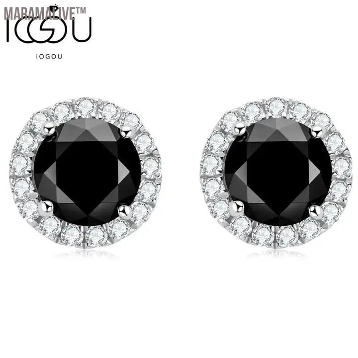 6mm Black Round Halo Moissanite Stud Earrings for Women Men Original 925 Sterling Silver Luxury Jewelry With Certificate