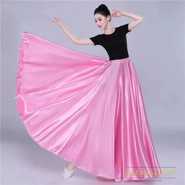 720 Degree Satin Skirt Belly Dance Costume Women Gypsy Long Skirts Dancer Practice Wear 12 Colors 105cm 110cm Dance Skirt 115cm