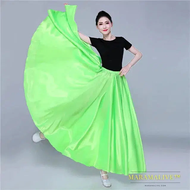 720 Degree Satin Skirt Belly Dance Costume Women Gypsy Long Skirts Dancer Practice Wear 12 Colors 105cm 110cm Dance Skirt 115cm