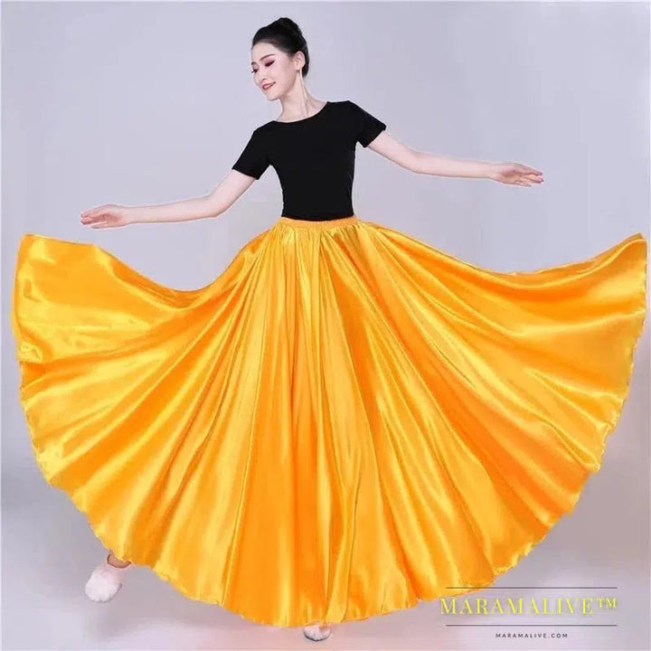 720 Degree Satin Skirt Belly Dance Costume Women Gypsy Long Skirts Dancer Practice Wear 12 Colors 105cm 110cm Dance Skirt 115cm