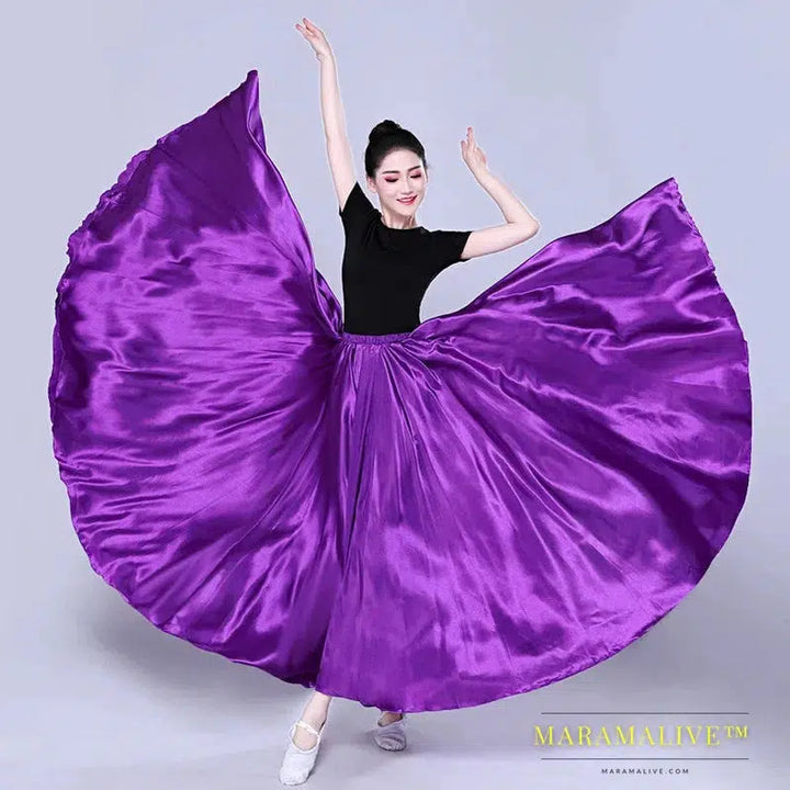 720 Degree Satin Skirt Belly Dance Costume Women Gypsy Long Skirts Dancer Practice Wear 12 Colors 105cm 110cm Dance Skirt 115cm