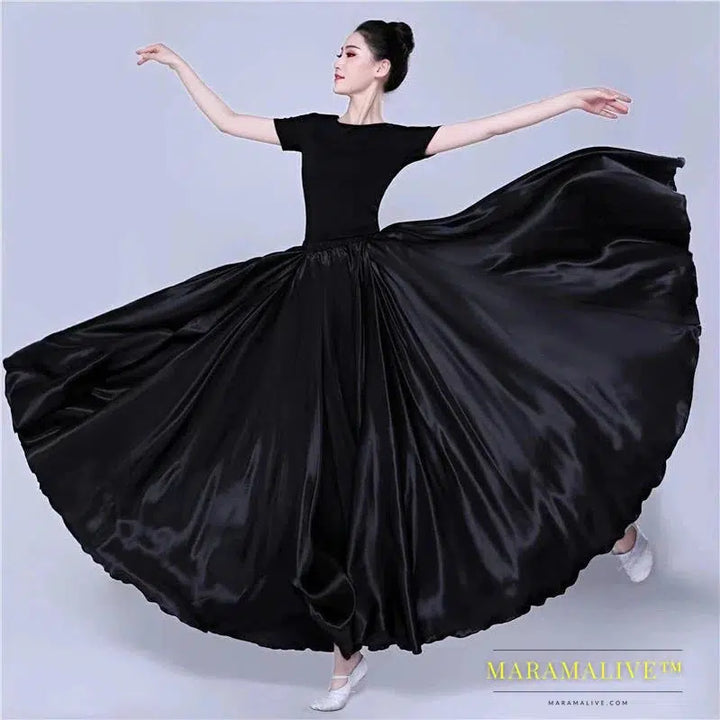 720 Degree Satin Skirt Belly Dance Costume Women Gypsy Long Skirts Dancer Practice Wear 12 Colors 105cm 110cm Dance Skirt 115cm