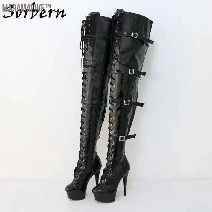 75Cm Thigh High Long Boot Women Purple Shoes High Heels Bed Footwear Size 10 Spring Booty Fetish Heels Platform