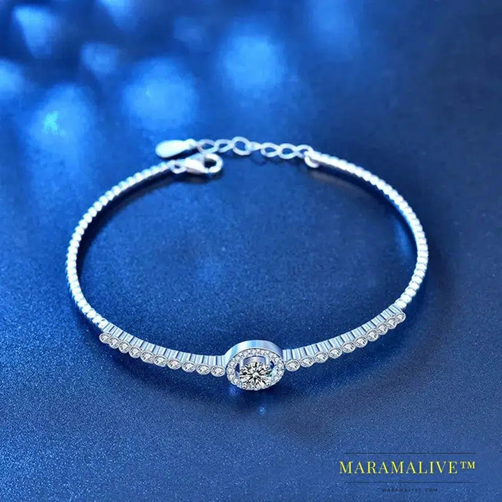 925 Sterling Silver 0.5 Carat Moissanite Round Bracelet High-End Simple Niche Design Sense Ladies Mother Souvenir