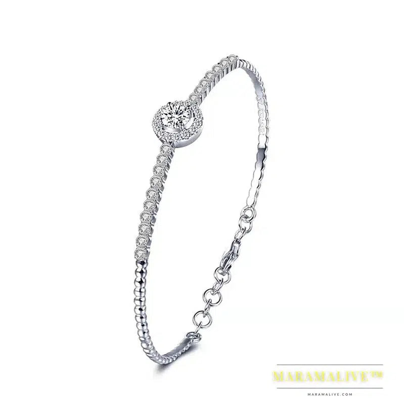 925 Sterling Silver 0.5 Carat Moissanite Round Bracelet High-End Simple Niche Design Sense Ladies Mother Souvenir