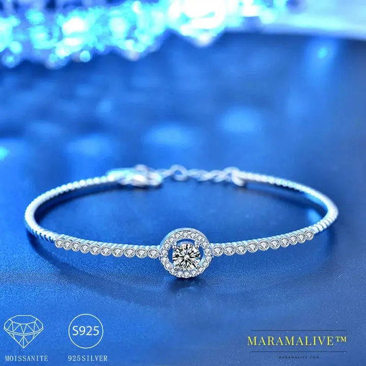 925 Sterling Silver 0.5 Carat Moissanite Round Bracelet High-End Simple Niche Design Sense Ladies Mother Souvenir