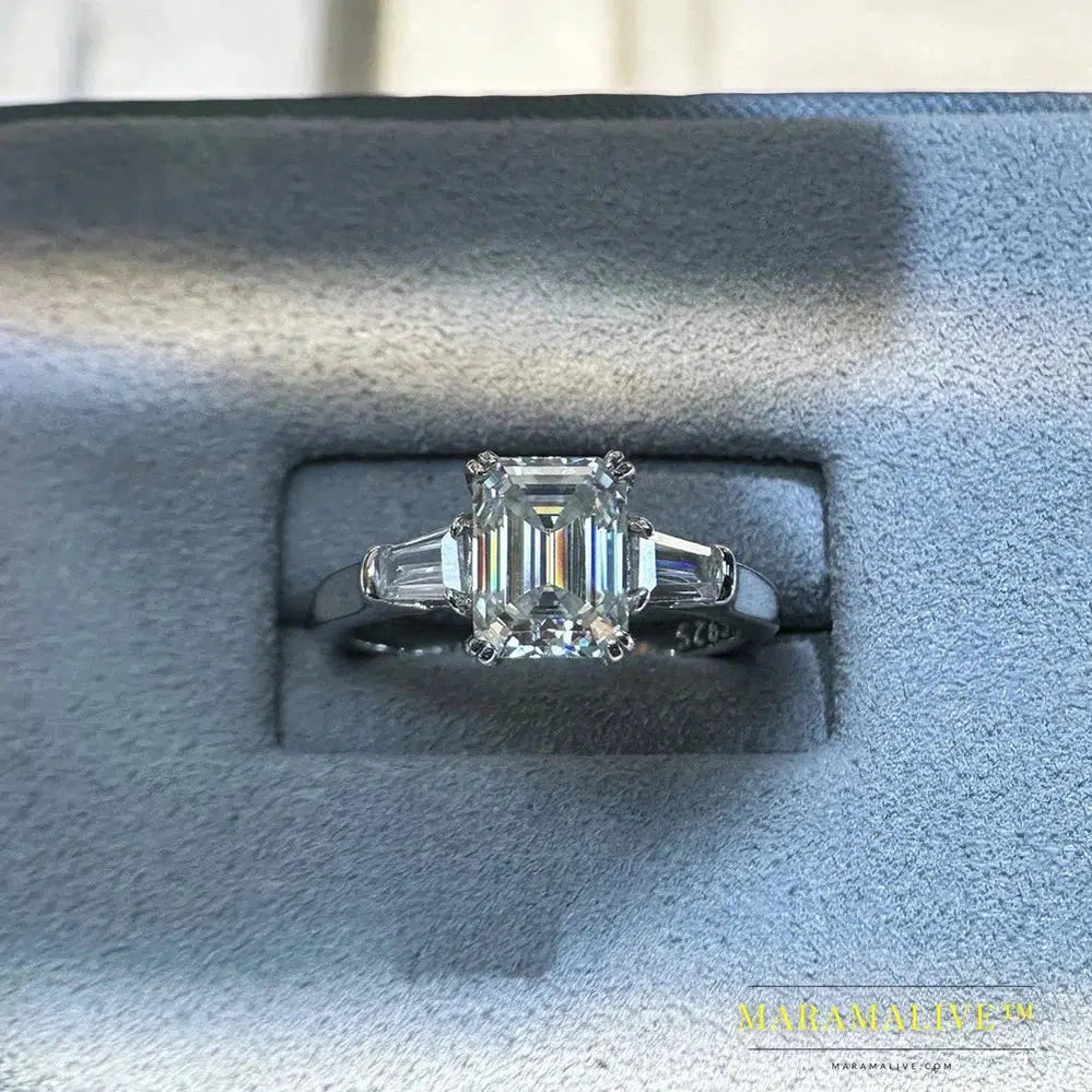 925 Sterling Silver 3EX VVS1 Emerald Cut 2CT Real Moissanite Pass Test Diamond Ring Wedding Engagement Jewelry